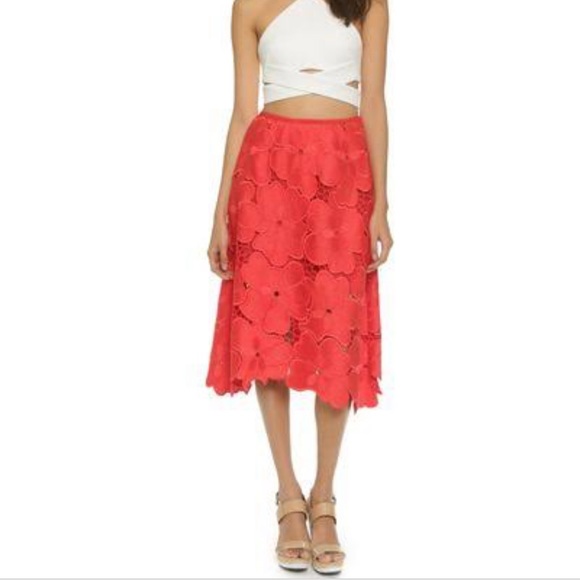 Cynthia Rowley Dresses & Skirts - Cynthia Rowley Oversized Floral Lace Red Midi Skirt